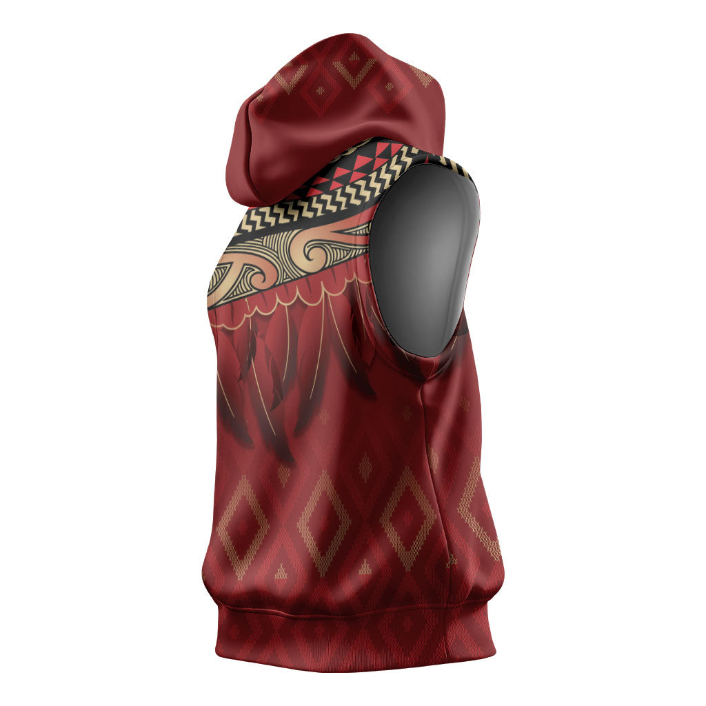 Aotearoa Maori Waikato Tainui Iwi Sleeveless Hoodie Korowai Tukutuku Kaokao Motifs
