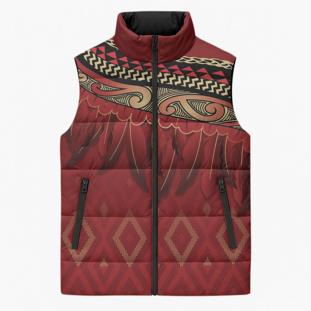 Aotearoa Maori Waikato Tainui Iwi Sleeveless Puffer Jacket Korowai Tukutuku Kaokao Motifs