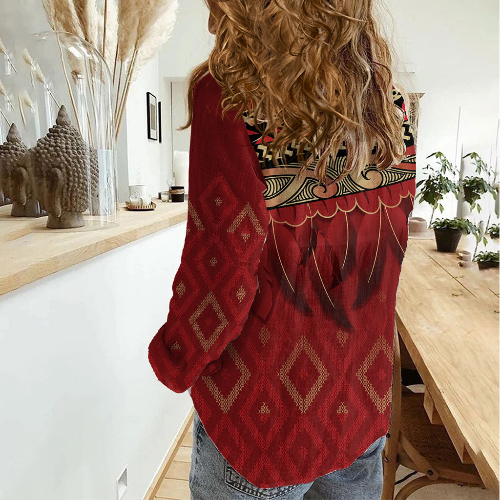 Aotearoa Maori Waikato Tainui Iwi Women Casual Shirt Korowai Tukutuku Kaokao Motifs
