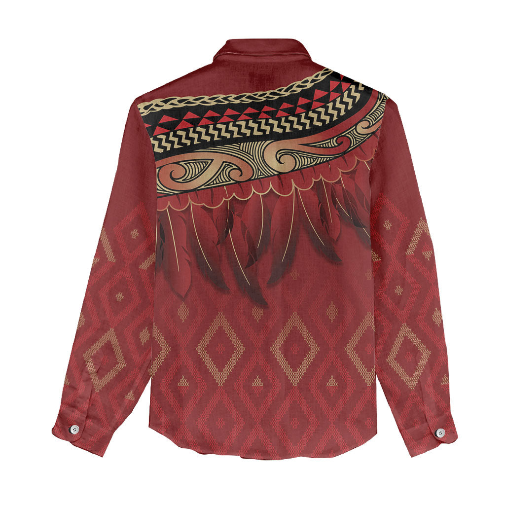 Aotearoa Maori Waikato Tainui Iwi Women Casual Shirt Korowai Tukutuku Kaokao Motifs