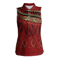 Aotearoa Maori Waikato Tainui Iwi Women Sleeveless Polo Shirt Korowai Tukutuku Kaokao Motifs