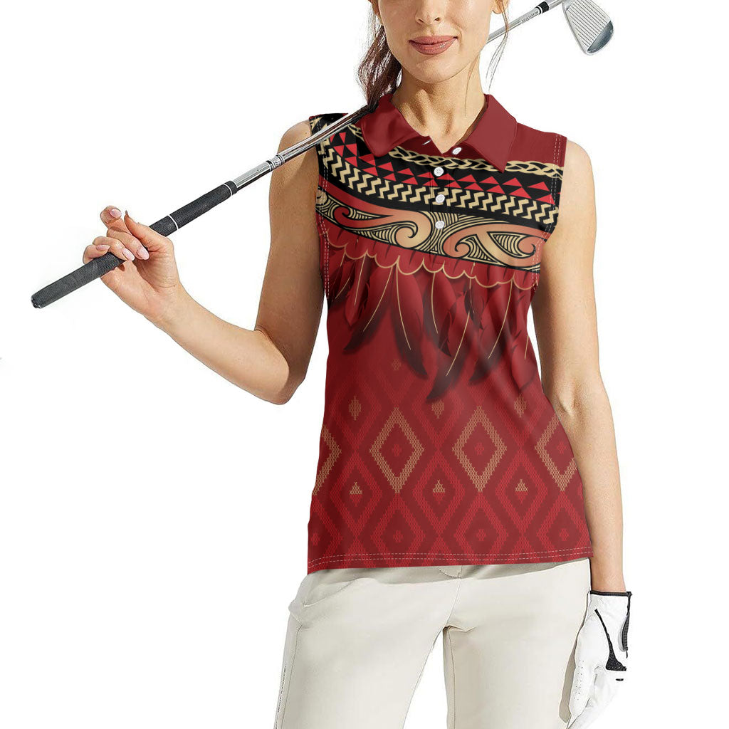 Aotearoa Maori Waikato Tainui Iwi Women Sleeveless Polo Shirt Korowai Tukutuku Kaokao Motifs