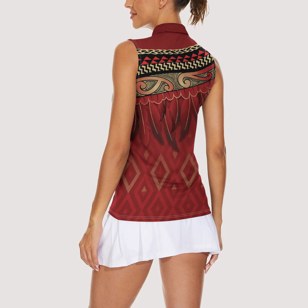 Aotearoa Maori Waikato Tainui Iwi Women Sleeveless Polo Shirt Korowai Tukutuku Kaokao Motifs