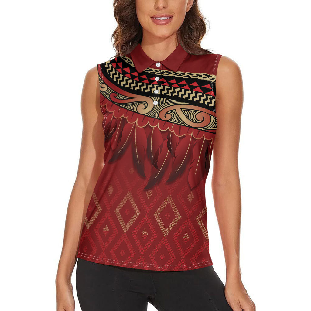 Aotearoa Maori Waikato Tainui Iwi Women Sleeveless Polo Shirt Korowai Tukutuku Kaokao Motifs