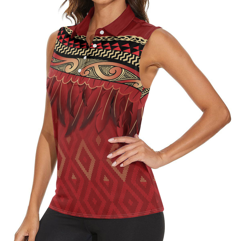 Aotearoa Maori Waikato Tainui Iwi Women Sleeveless Polo Shirt Korowai Tukutuku Kaokao Motifs