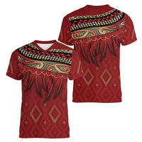 Aotearoa Maori Waikato Tainui Iwi Women V-Neck T-Shirt Korowai Tukutuku Kaokao Motifs