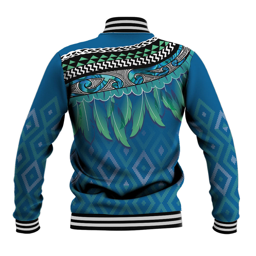 Aotearoa Maori Ngati Kahungunu Iwi Paua Blue Baseball Jacket Korowai Tukutuku Kaokao Motifs