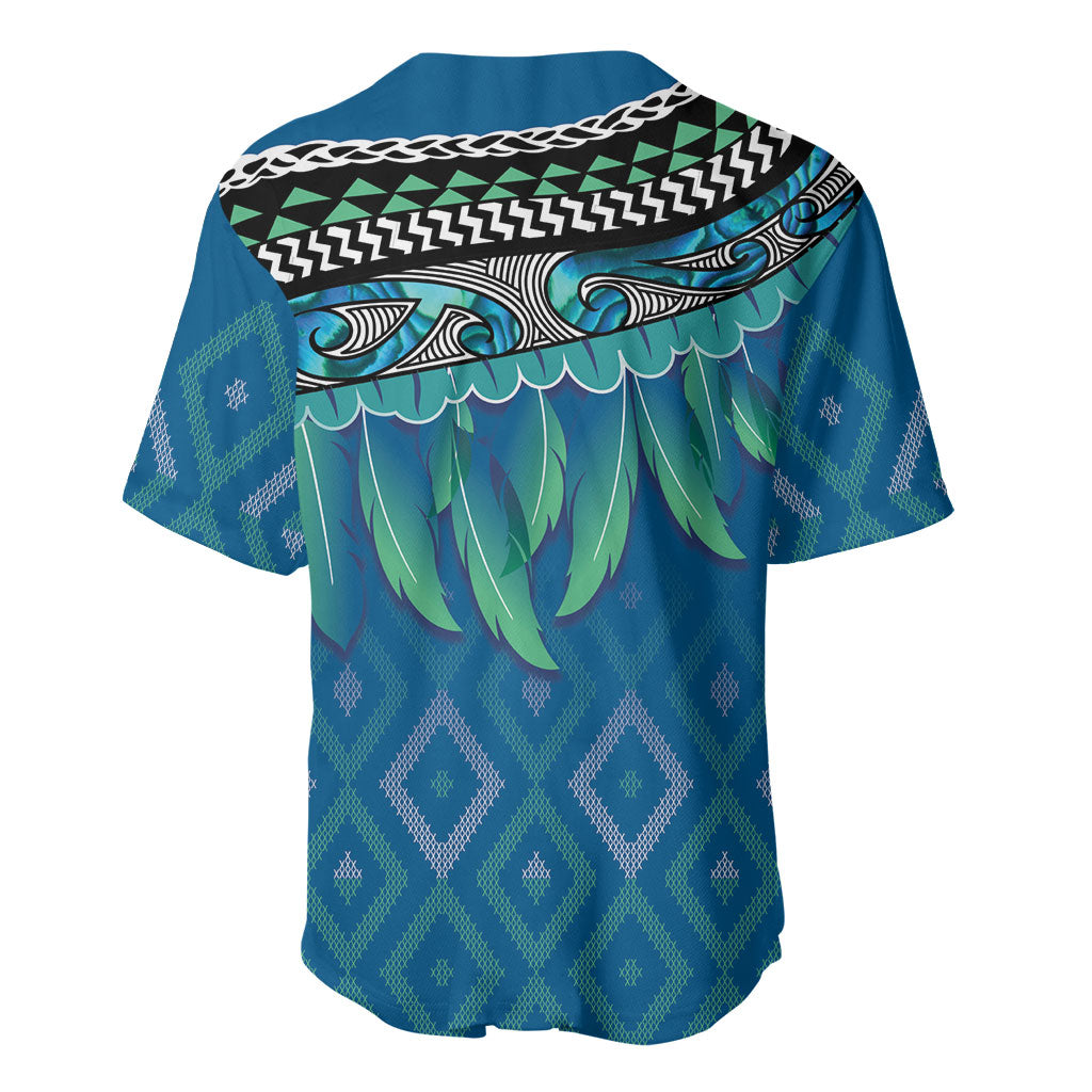 Aotearoa Maori Ngati Kahungunu Iwi Paua Blue Baseball Jersey Korowai Tukutuku Kaokao Motifs