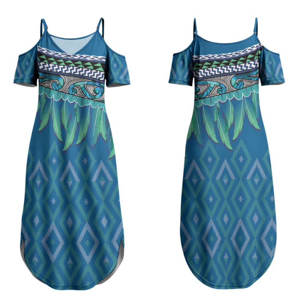 Aotearoa Maori Ngati Kahungunu Iwi Paua Blue Couples Matching Summer Maxi Dress and Hawaiian Shirt Korowai Tukutuku Kaokao Motifs