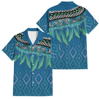 Aotearoa Maori Ngati Kahungunu Iwi Paua Blue Family Matching Off Shoulder Short Dress and Hawaiian Shirt Korowai Tukutuku Kaokao Motifs