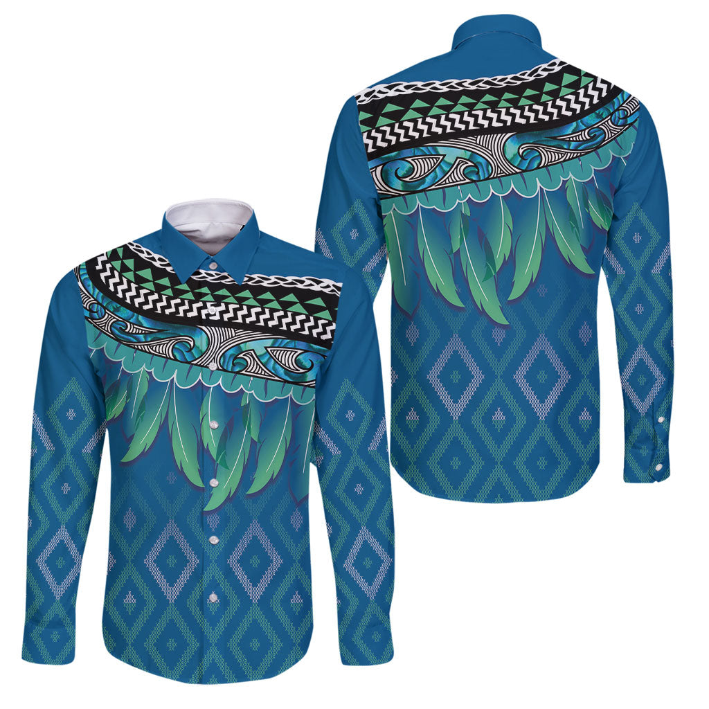 Aotearoa Maori Ngati Kahungunu Iwi Paua Blue Family Matching Short Sleeve Bodycon Dress and Hawaiian Shirt Korowai Tukutuku Kaokao Motifs