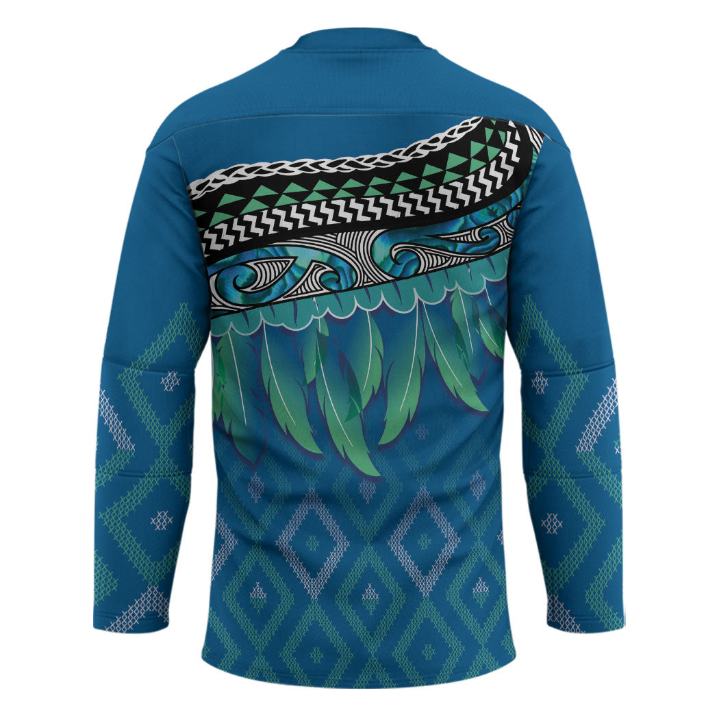 Aotearoa Maori Ngati Kahungunu Iwi Paua Blue Hockey Jersey Korowai Tukutuku Kaokao Motifs
