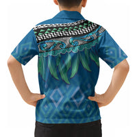 Aotearoa Maori Ngati Kahungunu Iwi Paua Blue Kid Hawaiian Shirt Korowai Tukutuku Kaokao Motifs
