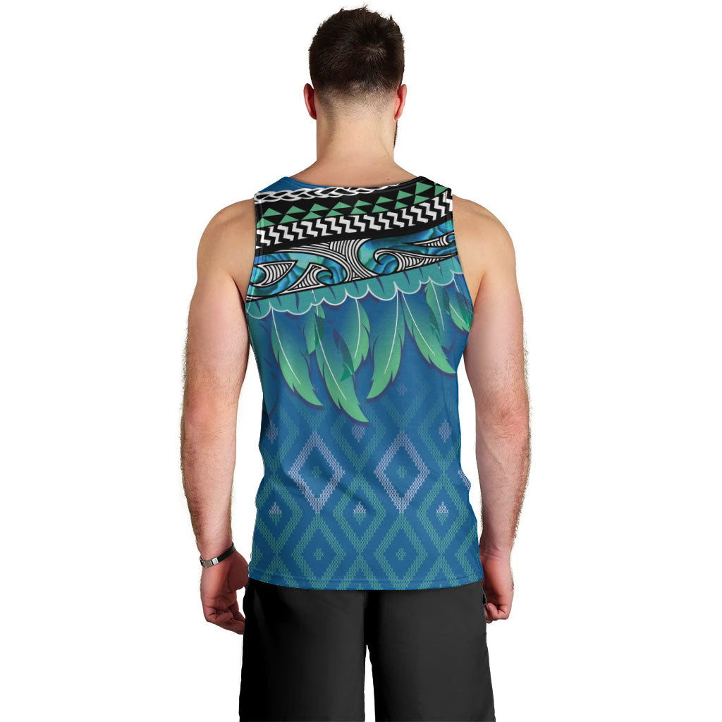 Aotearoa Maori Ngati Kahungunu Iwi Paua Blue Men Tank Top Korowai Tukutuku Kaokao Motifs