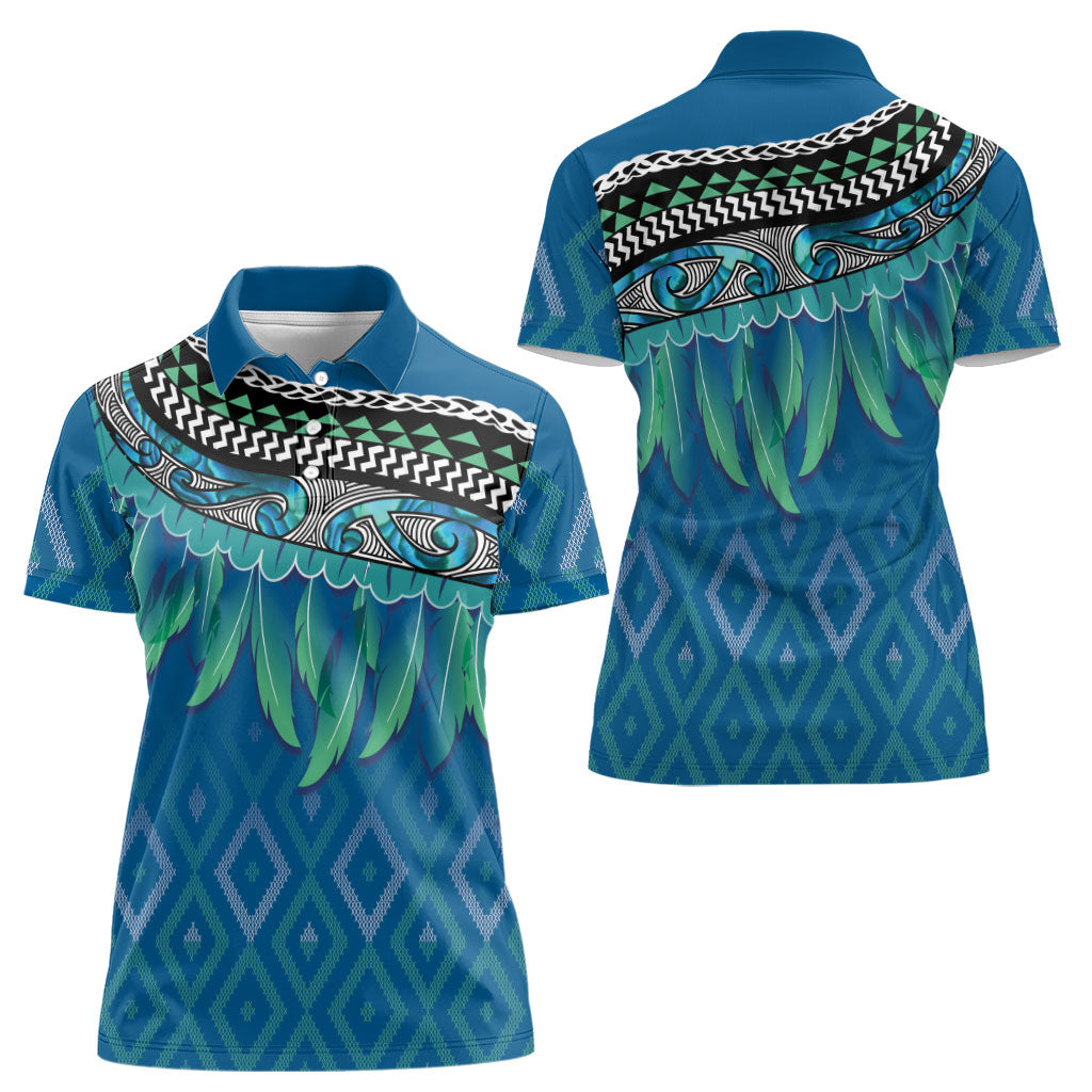 Aotearoa Maori Ngati Kahungunu Iwi Paua Blue Women Polo Shirt Korowai Tukutuku Kaokao Motifs