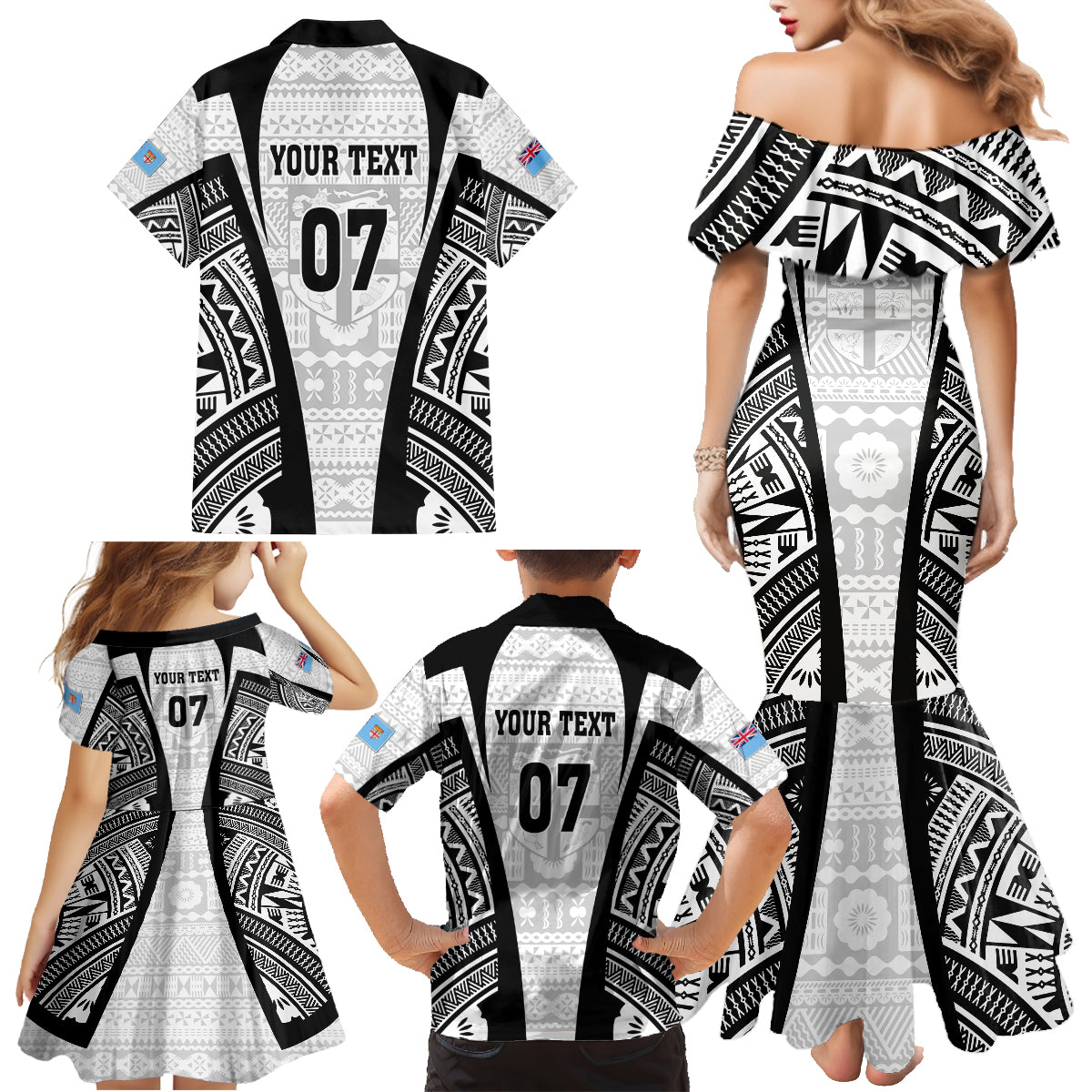 personalised-fiji-rugby-family-matching-mermaid-dress-and-hawaiian-shirt-2023-world-cup-history-makers-white-ver