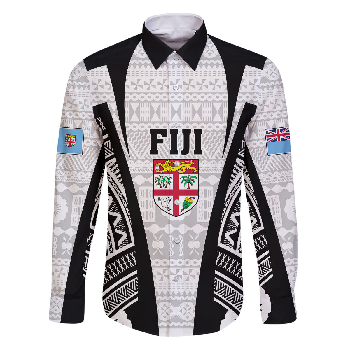 Personalised Fiji Rugby Family Matching Puletasi Dress and Hawaiian Shirt 2023 World Cup History Makers - White Ver LT7 Dad's Shirt - Long Sleeve White - Polynesian Pride