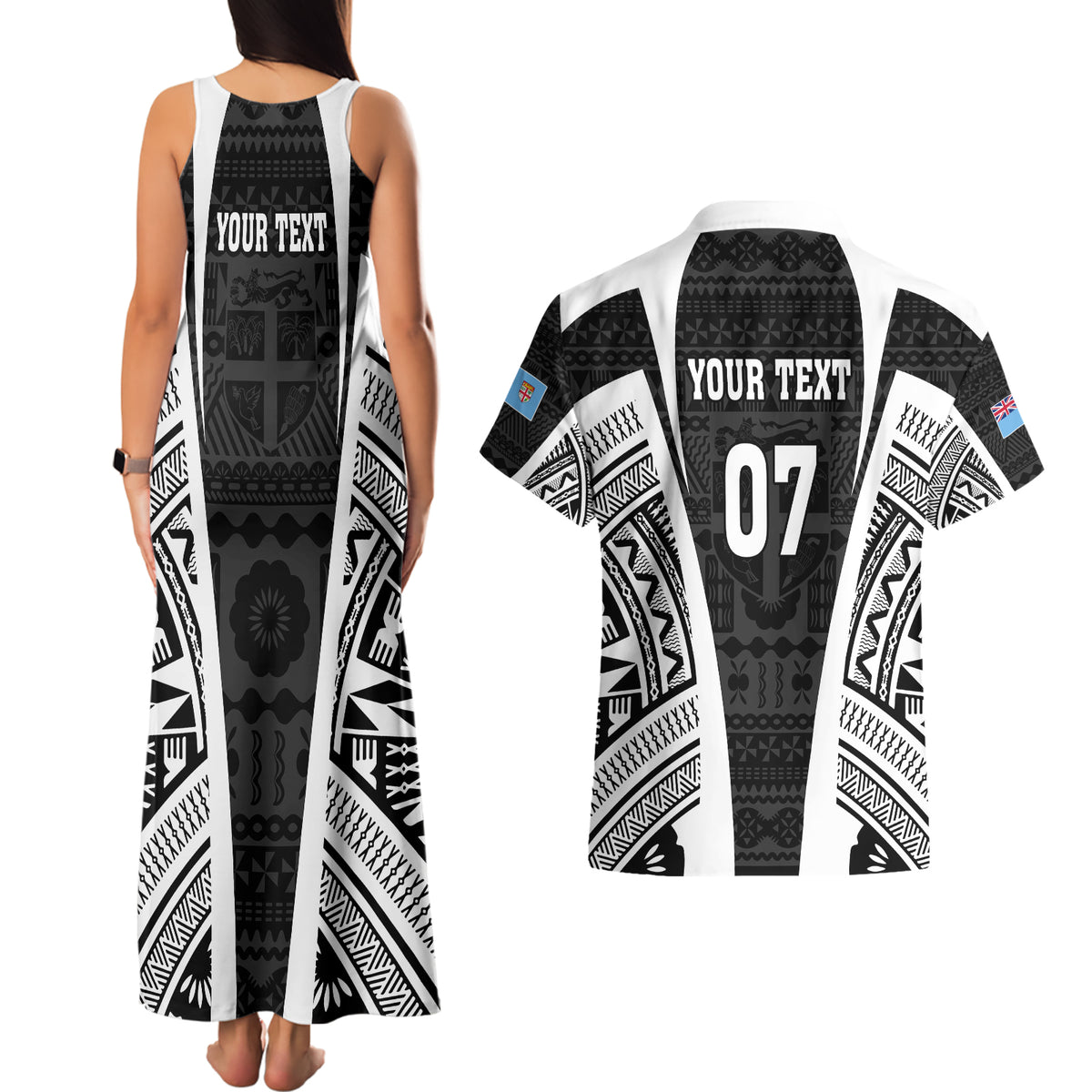 personalised-fiji-rugby-couples-matching-tank-maxi-dress-and-hawaiian-shirt-2023-world-cup-history-makers-black-ver