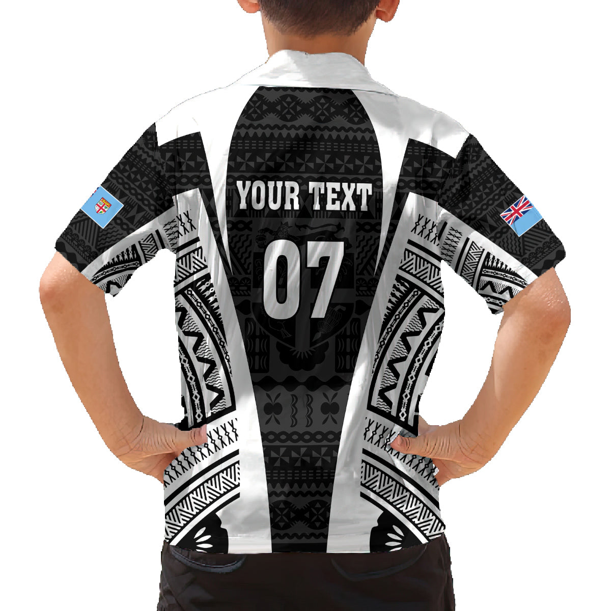 personalised-fiji-rugby-family-matching-off-shoulder-short-dress-and-hawaiian-shirt-2023-world-cup-history-makers-black-ver