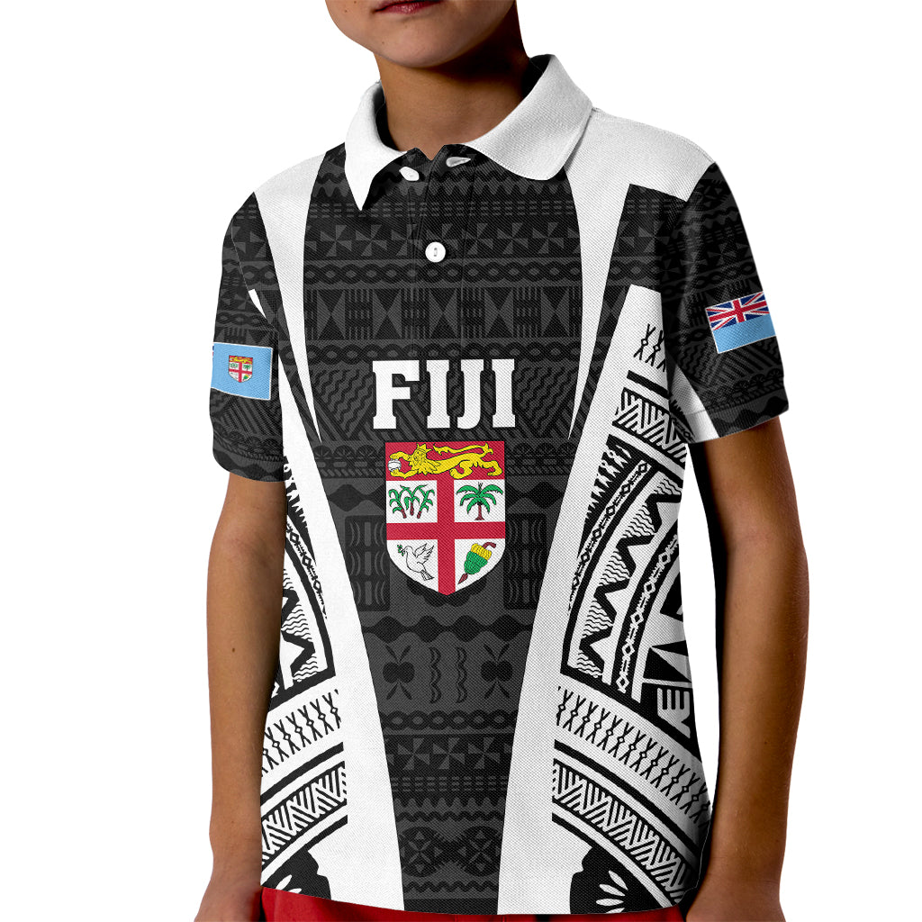 Personalised Fiji Rugby Kid Polo Shirt 2023 World Cup History Makers - Black Ver LT7 Kid Black - Polynesian Pride