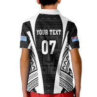 Personalised Fiji Rugby Kid Polo Shirt 2023 World Cup History Makers - Black Ver LT7 - Polynesian Pride