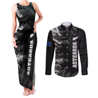 Personalised New Zealand Rugby Couples Matching Tank Maxi Dress and Long Sleeve Button Shirts Silver Fern Basic 2023 World Cup LT7 Black - Polynesian Pride