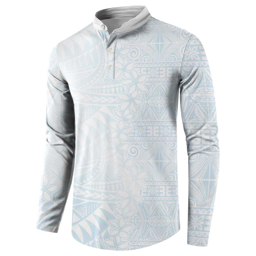 White Sunday Button Sweatshirt Plumeria Tatau Mix Tapa