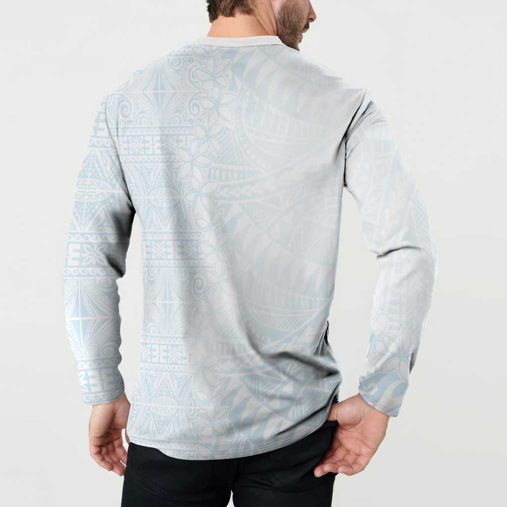 White Sunday Button Sweatshirt Plumeria Tatau Mix Tapa