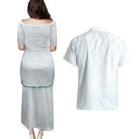 White Sunday Couples Matching Puletasi and Hawaiian Shirt Plumeria Tatau Mix Tapa
