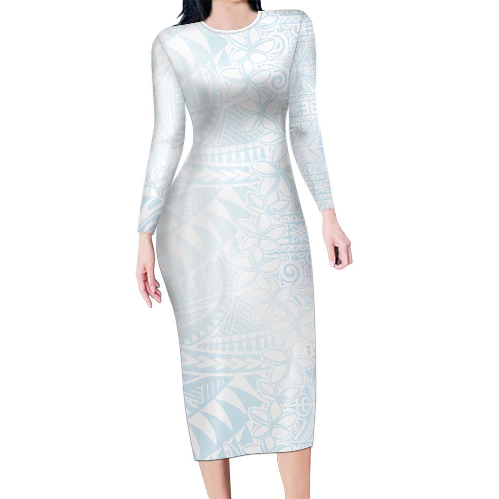 White Sunday Family Matching Long Sleeve Bodycon Dress and Hawaiian Shirt Plumeria Tatau Mix Tapa LT7 Mom's Dress White - Polynesian Pride