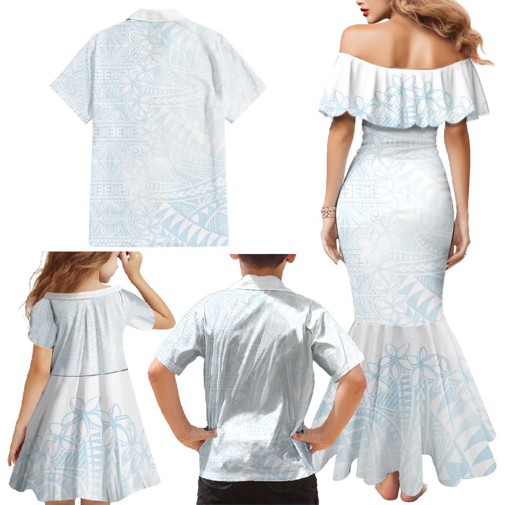 White Sunday Family Matching Mermaid Dress and Hawaiian Shirt Plumeria Tatau Mix Tapa LT7 - Polynesian Pride