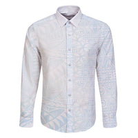 White Sunday Family Matching Mermaid Dress and Hawaiian Shirt Plumeria Tatau Mix Tapa LT7 Dad's Shirt - Long Sleeve White - Polynesian Pride