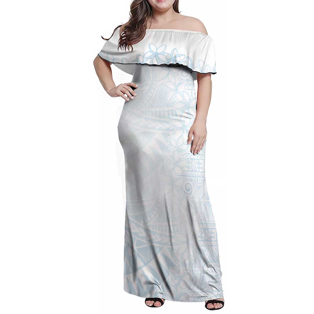 White Sunday Family Matching Off Shoulder Maxi Dress and Hawaiian Shirt Plumeria Tatau Mix Tapa