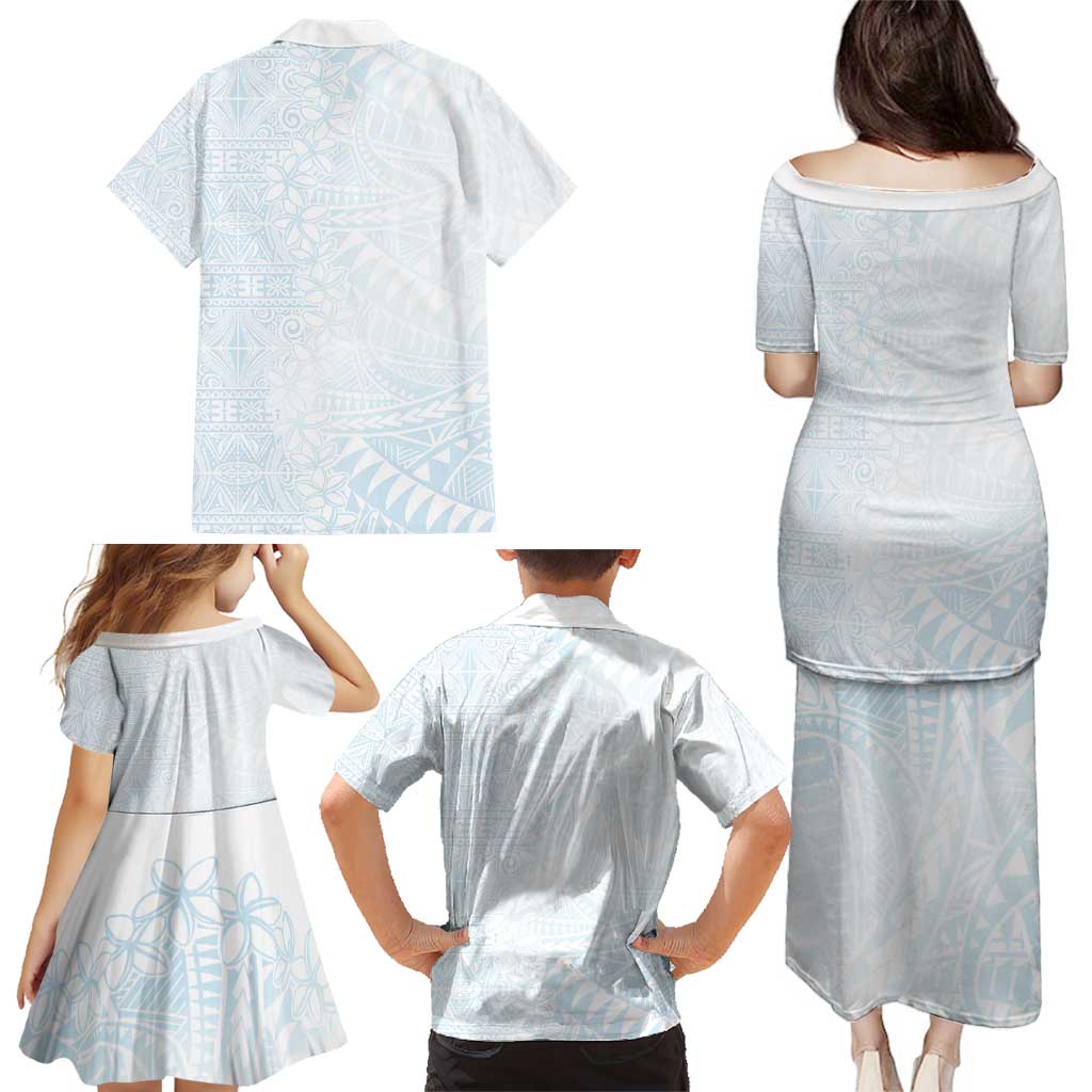 White Sunday Family Matching Puletasi and Hawaiian Shirt Plumeria Tatau Mix Tapa LT7 - Polynesian Pride