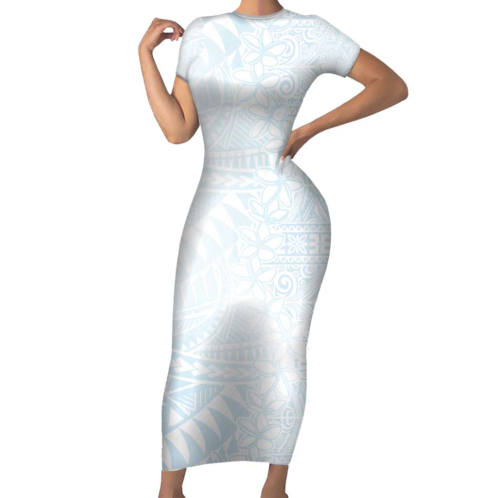 White Sunday Family Matching Short Sleeve Bodycon Dress and Hawaiian Shirt Plumeria Tatau Mix Tapa LT7 Mom's Dress White - Polynesian Pride