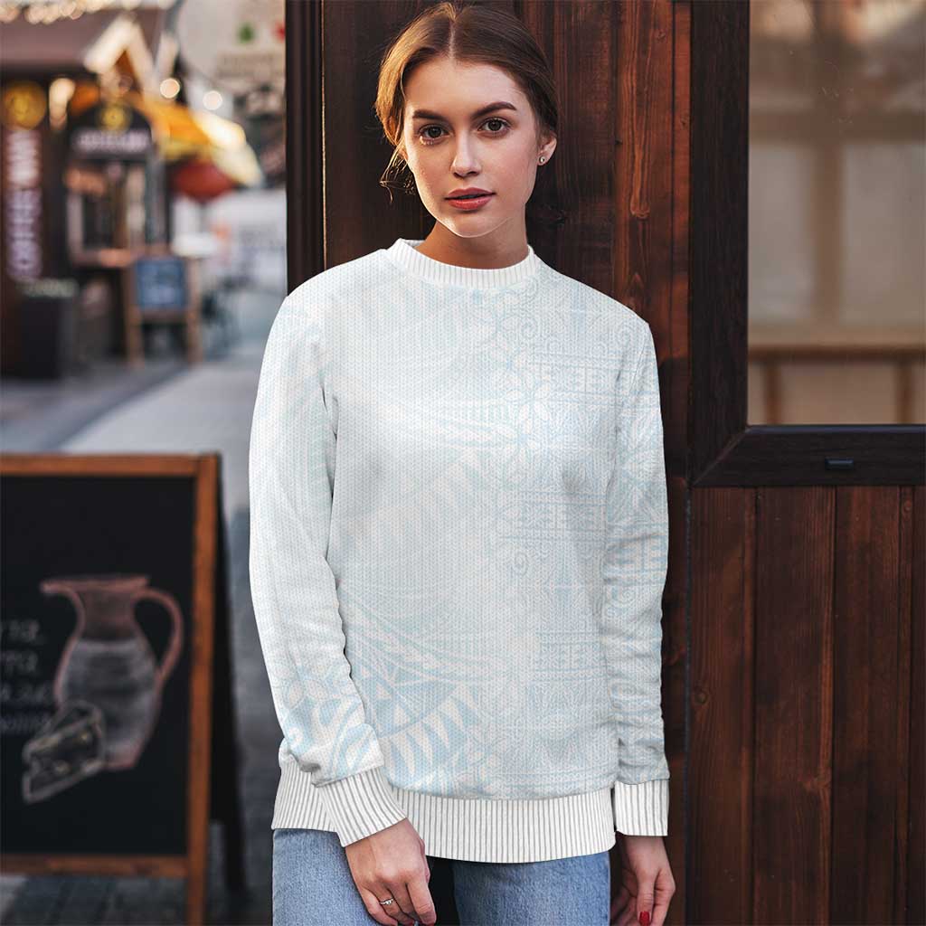 White Sunday Ugly Christmas Sweater Plumeria Tatau Mix Tapa