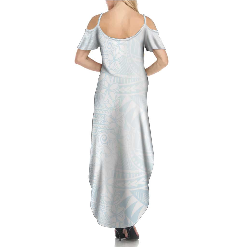 White Sunday Summer Maxi Dress Plumeria Tatau Mix Tapa
