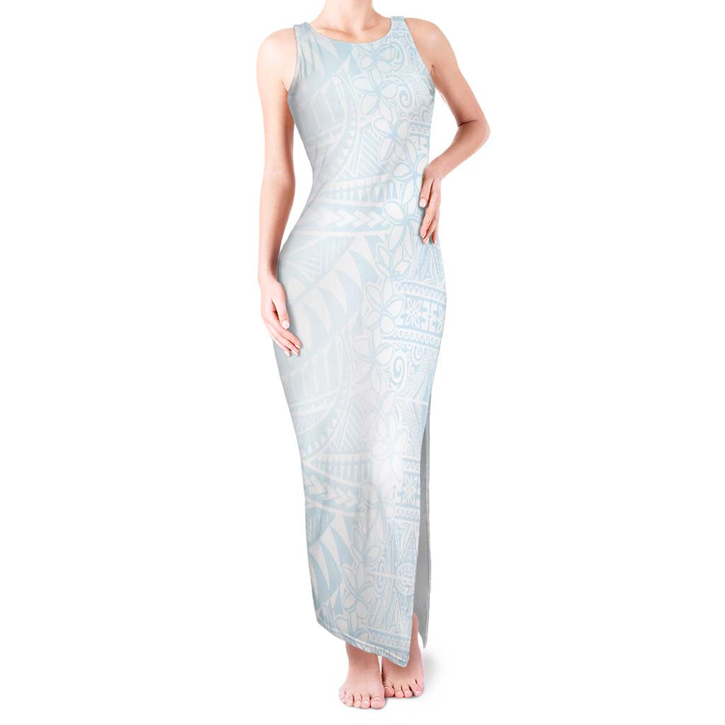 White Sunday Tank Maxi Dress Plumeria Tatau Mix Tapa