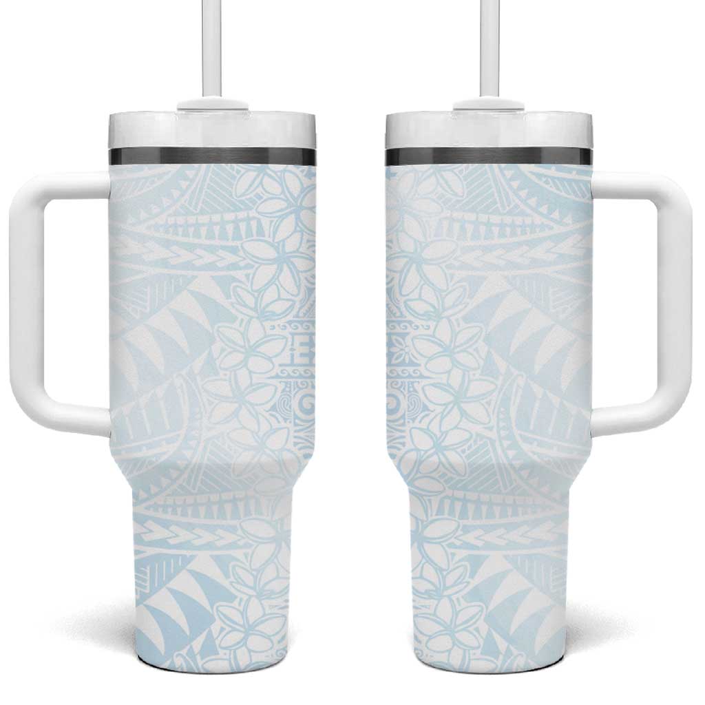 White Sunday Tumbler With Handle Plumeria Tatau Mix Tapa