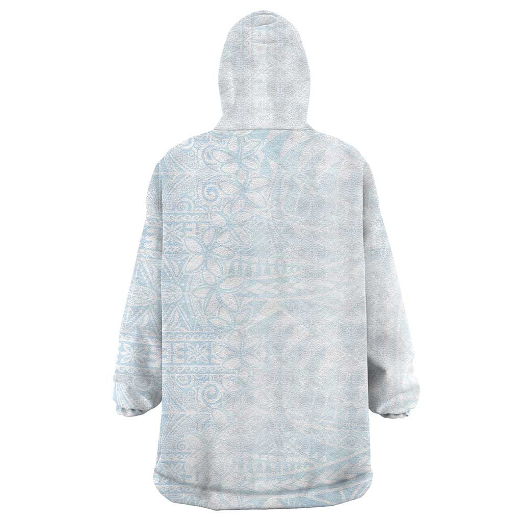 White Sunday Wearable Blanket Hoodie Plumeria Tatau Mix Tapa