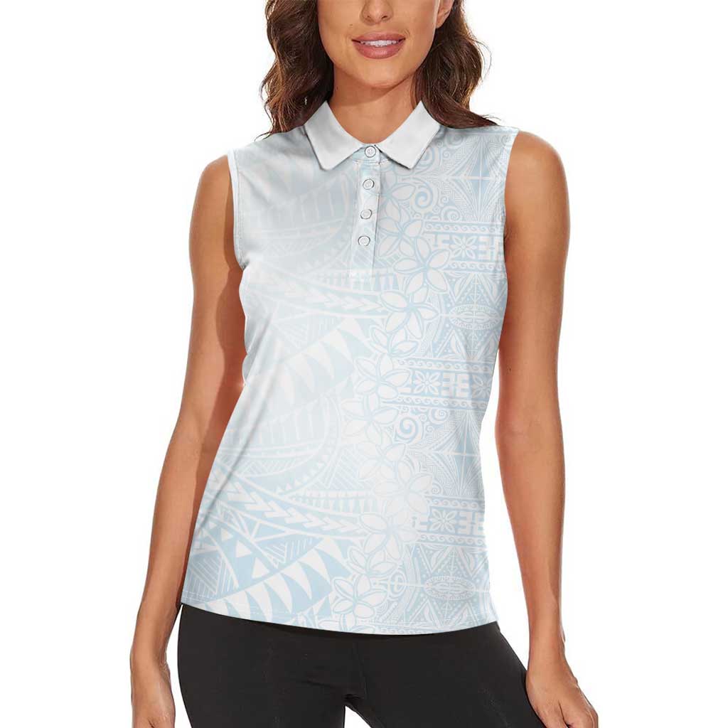 White Sunday Women Sleeveless Polo Shirt Plumeria Tatau Mix Tapa