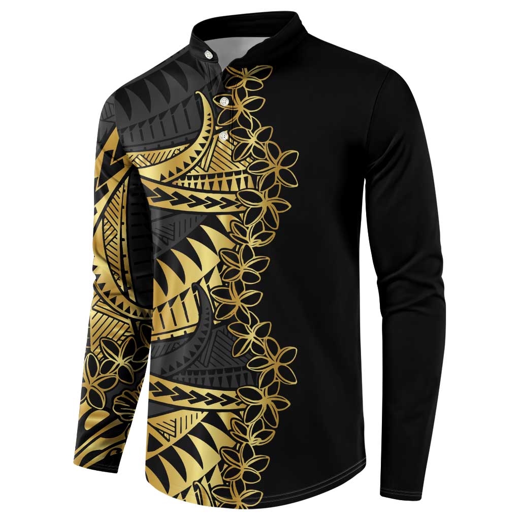 Polynesia Button Sweatshirt Black & Gold Fancy Plumeria