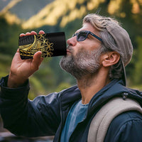 Polynesia Personalised 4 in 1 Can Cooler Tumbler Black & Gold Fancy Plumeria