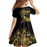 Polynesia Family Matching Off Shoulder Maxi Dress and Hawaiian Shirt Black & Gold Fancy Plumeria