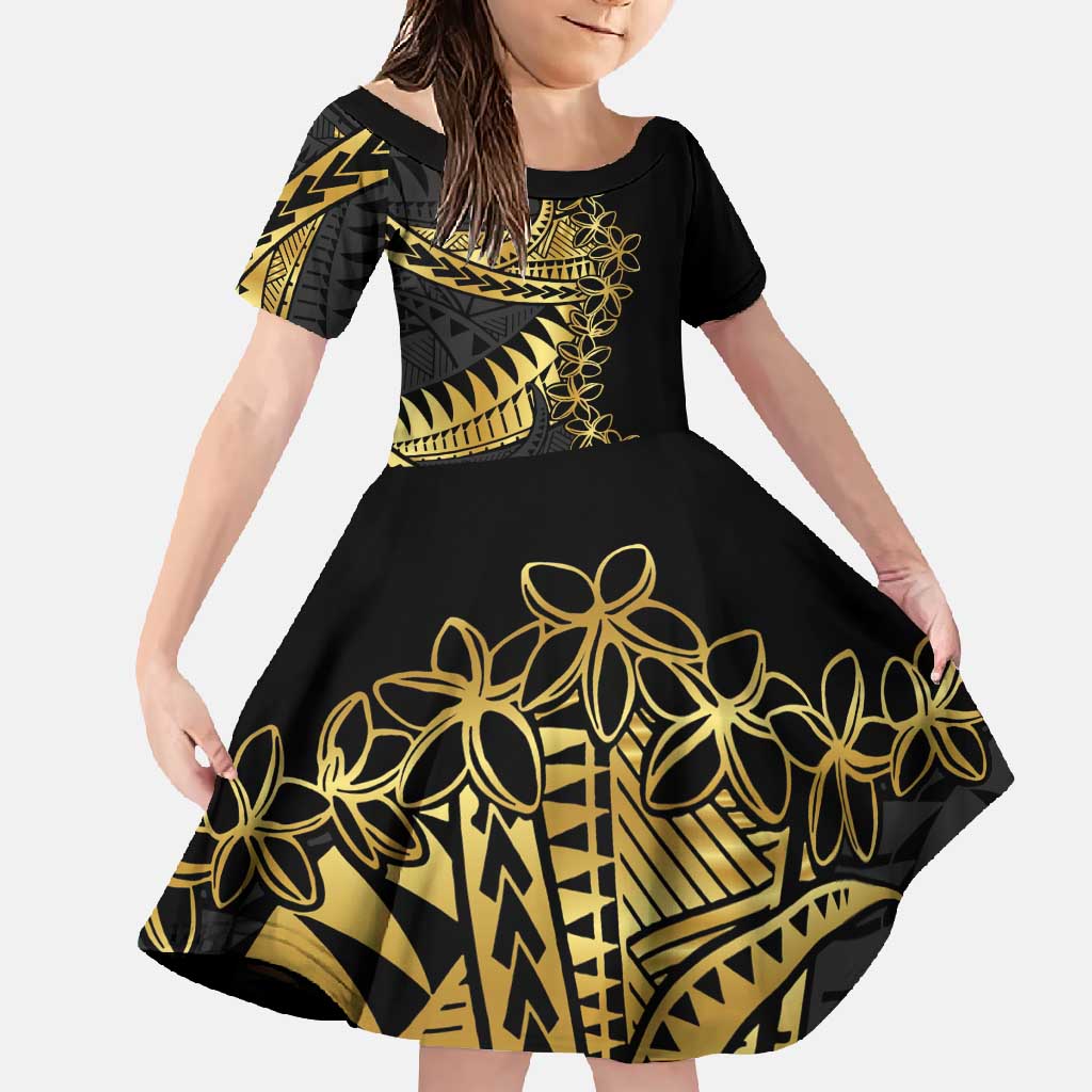 Polynesia Family Matching Short Sleeve Bodycon Dress and Hawaiian Shirt Black & Gold Fancy Plumeria LT7 Daughter's Dress Black Gold - Polynesian Pride