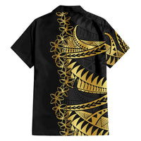 Polynesia Family Matching Short Sleeve Bodycon Dress and Hawaiian Shirt Black & Gold Fancy Plumeria LT7 - Polynesian Pride