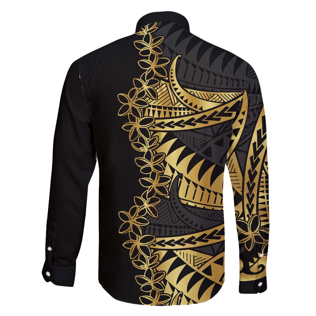 Polynesia Family Matching Short Sleeve Bodycon Dress and Hawaiian Shirt Black & Gold Fancy Plumeria LT7 - Polynesian Pride