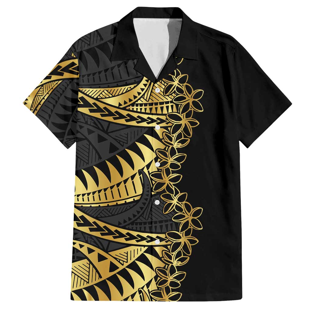 Polynesia Family Matching Summer Maxi Dress and Hawaiian Shirt Black & Gold Fancy Plumeria