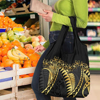 Polynesia Grocery Bag Black & Gold Fancy Plumeria