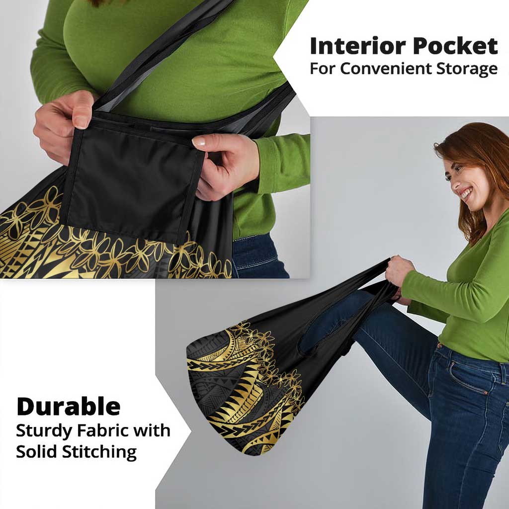 Polynesia Grocery Bag Black & Gold Fancy Plumeria